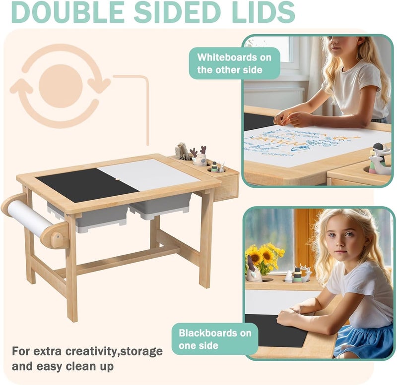 Yaofala Sensory Table for Toddlers Kids Sensory Bin Table with 2 Sensory Bins and Double-Sided Board, Birthday Gifts for Boys and Girls - Image 3